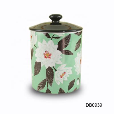 China Custom Decal Home Decoration 11oz Flower OEM Scented Ceramic Candle Canister Candle Jar With Lid for sale