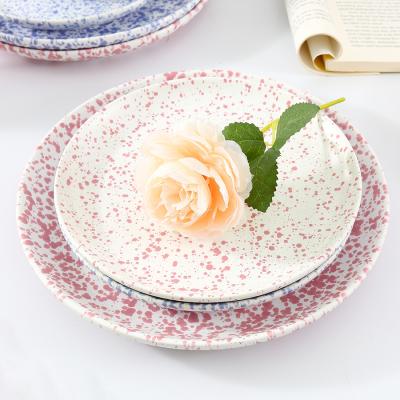 China Sustainable Porcelain Splatter Paint Dish Round Ceramic Spotted Dish Custom Plates Ceramic for sale