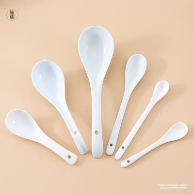 China Sustainable High Quality Promotional Custom Printed Chinese Mixing Salad Ceramic Spoon Set Mini Reusable Porcelain Coffee Tea Soup Spoons for sale