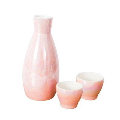 China Minimalist Wholesale Custom Ceramic Japanese Sake Set With Bamboo Tray 1sake Serving Bottle And 4 Sake Cups for sale