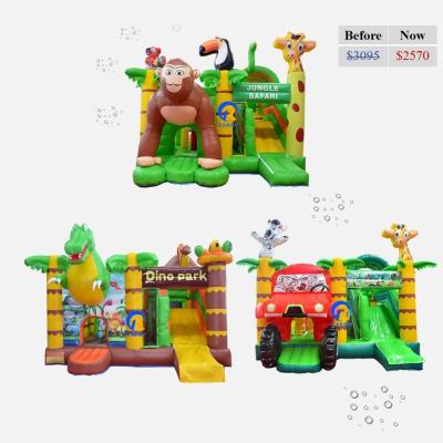 China PVC Inflatable Bouncy Castle with Slide Commercial Grade Jungle Theme Customized Size for sale