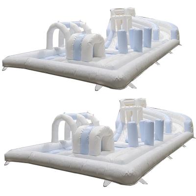 China White PVC Unisex Outdoor Obstacle Course Inflatable Soft Play Equipment Kids' Playground Slide Water Inflatable with Pool for sale