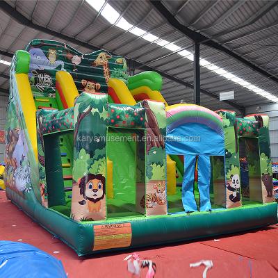 China Indoor and Outdoor Fun 2024 PVC Jungle Animal Double-Lane Inflatable Wet and Dry Slide for sale