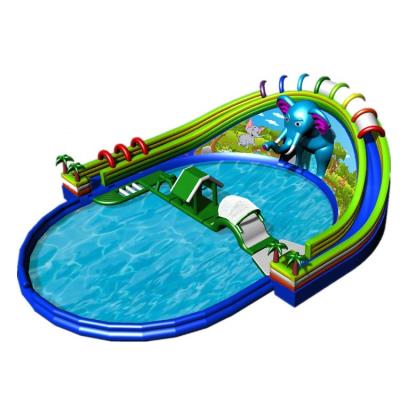 China 24*18m or Customized Size Lovely Baby Elephant Inflatable Obstacle Game Water Park for sale