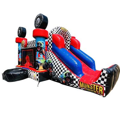 China Unisex Red Monster Truck Theme Inflatable Bounce House Combo Slide for Kids Party Time for sale