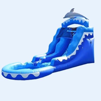 China Gray Little Whale Inflatable Water Slide with Blue Ocean Water Pool and Blower Included for sale