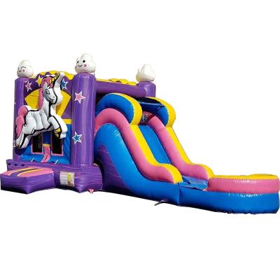 China Unisex PORTÁVEL 3D Rainbow Unicorn Casa inflável de salto com slide n combolide de água à venda