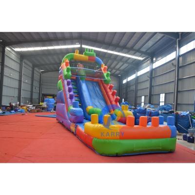 China 16' Building Blocks Wet/Dry Inflatable Water Slide Bounce House Combo for Family Play for sale