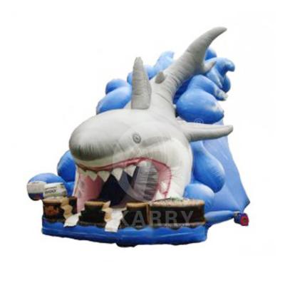 China CE Blower and Repair Included Outdoor Blue Shark Inflatable Water Slide with Swimming Pool for sale