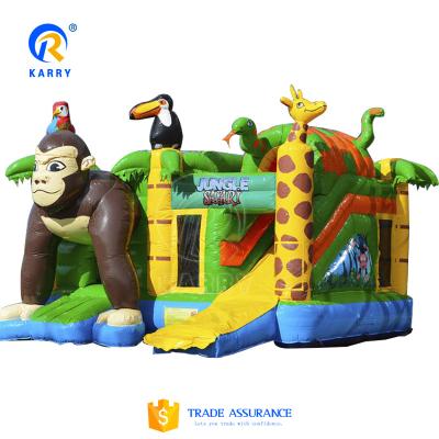 China Inflatable Castle Game Big Mouth Monkey Happy Animal World Theme Bouncing House with Slide for sale