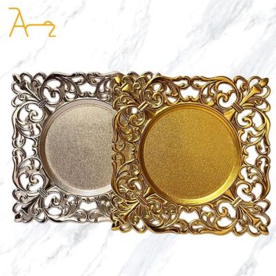 China Sustainable New design bulk square durable gold elegant luxury charger plate wedding decoration dinnerware set plastic charger plates for sale