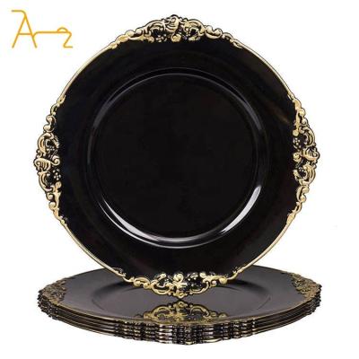 China Sustainable Wholesale Elegant Acrylic Plastic Rose Gold Rim Cloud pattern Charger Plates Wedding Decoration Chargers for Dinner Plates for sale