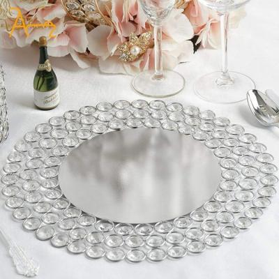 China Sustainable Wholesale cheap reusable 13 inch elegant rose gold crystal beaded rim charger plate wedding decoration glass charger plates for sale