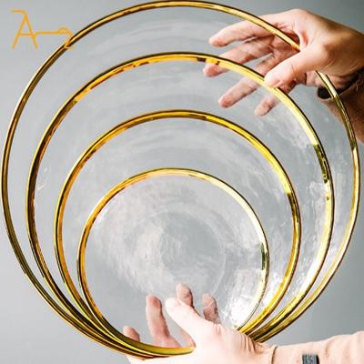 China Sustainable Chinese Supplier New Products Clear Glass Round Charger Plate For Weddings Cheap Luxury Antique Gold Rim Glass Charger Plates for sale