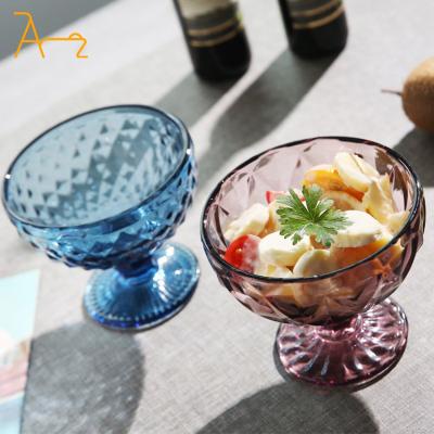 China Sustainable Wedding Party Decoration Glassware Spray Color Wine Glasses Colored Vintage Ice Cream Cups Embossed  Goblet Glass for sale