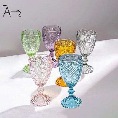 China Vintage Wholesale wedding glassware champagne blue amber water wine cups colorful vintage wine glasses goblet for event for sale