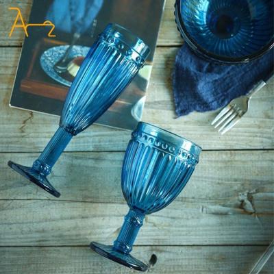 China Colored water goblets 240ml solid colorful red color wine glasses toasting stemware champagne glassware juice drinking cup blue goblet for sale