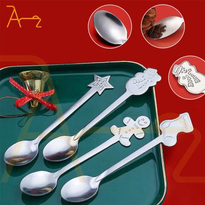 China Sustainable Creative silver Dessert Spoon Stainless Steel Gingerbread Man Spoon Set Gift Box for Christmas Cubiertos for sale