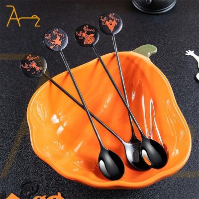 China Sustainable Cute design Halloween Christmas hot sale black 4pcs spoon gift box flatware sets stainless steel luxury cutlery set for sale