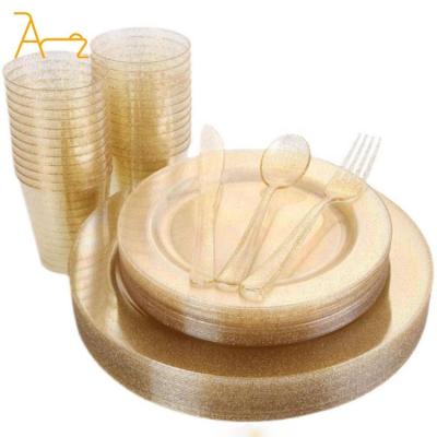 China Luxury Elegant Hot Sale Wedding Party Food Serving Tray Wholesale Cheap Disposable Plastic Dinner Luxury Plates Sets Dinnerware for sale