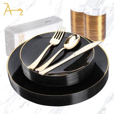 China Luxury Elegant OEM ODM Factory directly price disposable dinner plates 6 inch black round plastic dinnerware set for wedding for sale