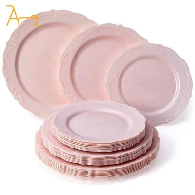 China Luxury Elegant Customize high quality wedding birthday party tableware plates eco friendly round disposable plastic dinner plates for sale