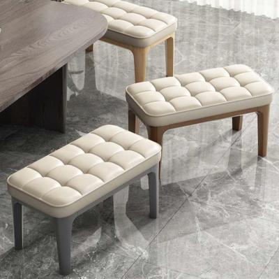 China Modern Luxury Upholstered Ottoman Footstool Space Saving Stool With Wooden Leg For Living Room for sale