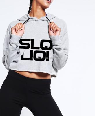 China Anti-pilling Women Cotton Crop Tops Printed Hoodie Custom Branded Loose Short Hoodies With Your Own Logo for sale