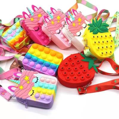 China Hot Selling Fashion Amazon Silicone Pop Push Push Toy Kids Cute Shoulder Bag Crossbody Unicorn Coin Purse Handbags For for sale