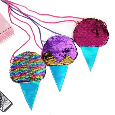 China Shaped Ice Cream Promotion Prize Girls Colorful Glitter Children's Ice Cream Cross Bag Invent Money Purse Holiday Travel Gift Bag for sale