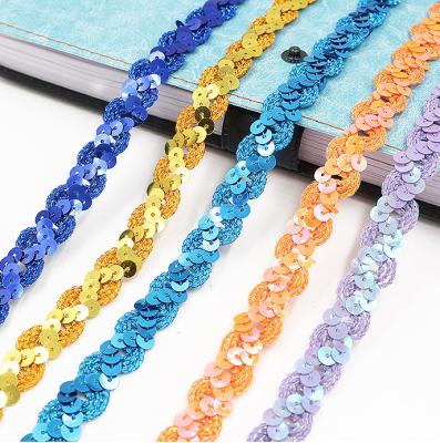 China S Shaped Width 50YD 100YD Of Wholesale Eco-friendly Sequin Wavy Lace Sequin Trim Strap Dress Accessories 1.5CM for sale