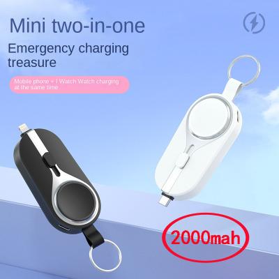 China Quick Charge Support 2 in 1 Mini Power Bank 2000 MAH Capacity Key Chain Fast Charging Portable Wireless Watch Cell Phone Chargers for sale