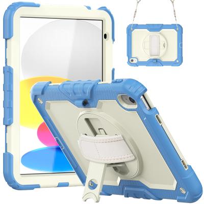 China For iPad 10.9 Hybrid Shockproof Rugged 10th For iPad 10th Silicone Case With 360 Rotation Hand Strap Cover For iPad 10 10.9 inch for sale