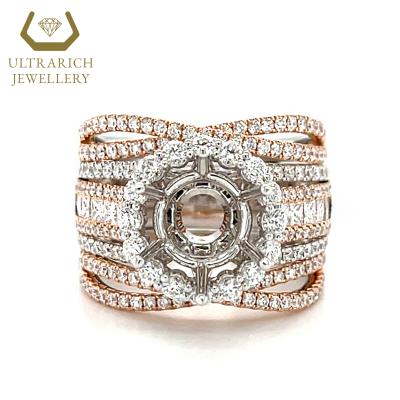 China Luxury Design 18K AU750 Diamond Ring 3 Carat Stackable Semi-mount Luxury Gold Rose White for sale