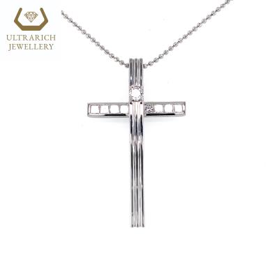 China 18K White Gold Simple FASHIONABLE Diamond Cross Pendant Manufacturer for sale