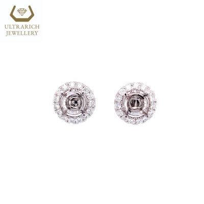 China Diamond Stud Earring Claw Mounting TRENDY for 1.20 CT Center Stone Halo Setting 18K Gold for sale