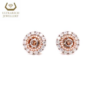 China TRENDY 0.5ct Center Stone Semi-mount Stud Earrings With Halo Jacket 100% Natural Diamonds 18K Rose Gold for sale