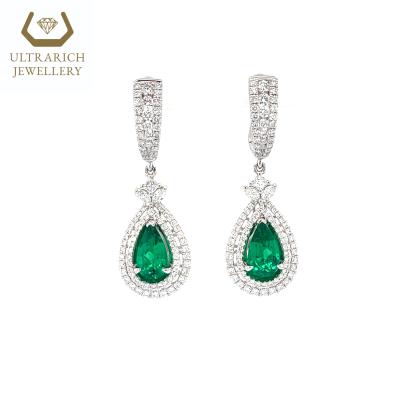 China TRENDY Natural 1.33ct Emerald Charm Earrings In Solid 18K White Gold Jewelry High End Manufacturer for sale