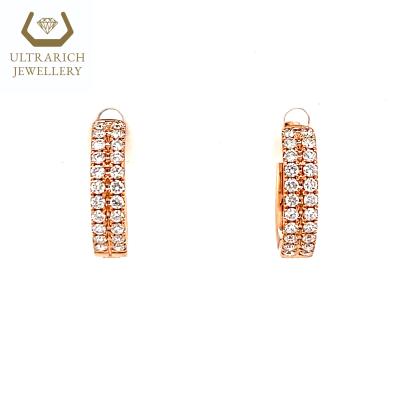 China TRENDY Double Row Real Diamond Hoop Earrings 18K Rose Gold Hong Kong Jewelry for sale