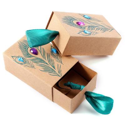 China Recycled Brown Materials Drawer Design Jewelry Kraft Paper Packaging Gift Box With Ribbon for sale