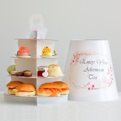 China Recyclable Afternoon Tea Take Away Set Dessert Cake Tray Boxes Cake Handle Paper Tall Cake Box for sale