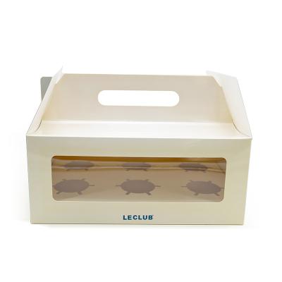 China Recycled Materials Cup Cake Box Packaging 6 Hole Cake Box Window Custom Food Gift Box Packaging for sale