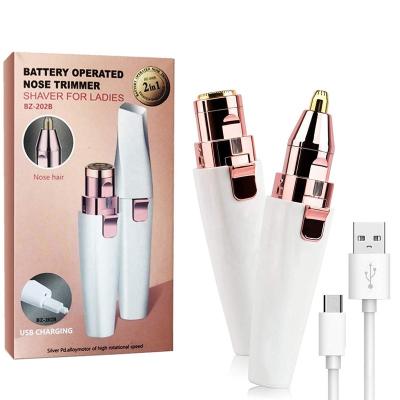 China Beauty Product Hair Removal 2 In 1 Battery Operated Electric Nose Hair Remover Eyebrow Shaver Trimmer For Ladies for sale