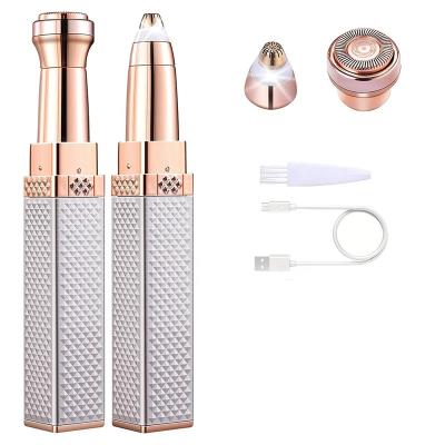 China Outdoor USB CE Rechargeable MSDS FCC 2 in 1 Portable Electric Hair Remover Eyebrow Epilator Facial Hair Removal Shaving Trimmer for sale