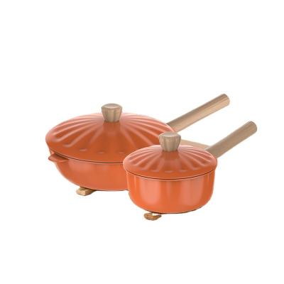 China Viable Aluminum Nonstick Coated Pan Set With Glass Lid or Phenolic Die-Cast Lid Handle With Soft Touch Pan Set for sale