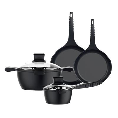 China 4PCS Viable Aluminum Nonstick Coating Phenolic Pan Set With Glass Lid or Die-Cast Lid With Soft Touch Pan Set for sale