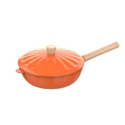 China 28/30cm durable die-cast wok aluminum non-stick coating pan with glass lid or die-cast lid phenolic handle and knob with wood printing for sale