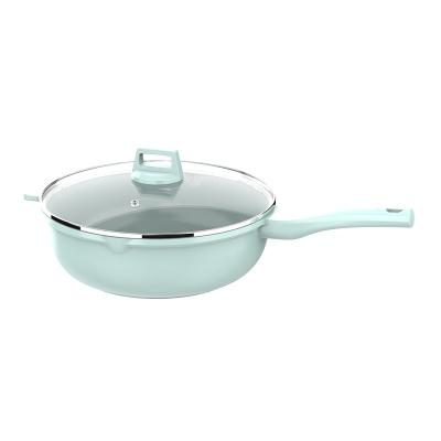 China 28/30cm Stocked Non Stick Pan Cookware Durable Aluminum Stock Wok Pan With Glass Lid Or Die Cast Lid With Handle Phenolic Wok Pan for sale