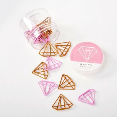 China 2021 New School Paperclip Marker Rose Gold Diamond School Creative Cute Stationery PET Green Plastic Wire Clip 20 Pieces Box for sale