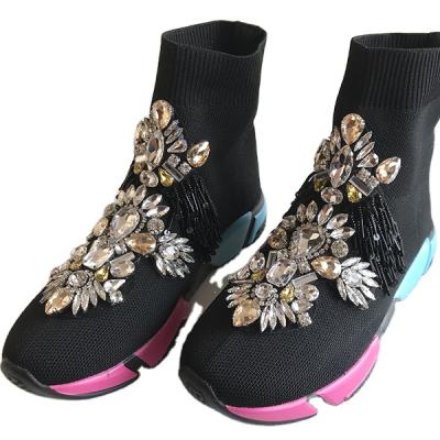 China Fashion Trend Rhinestone Women's Sneakers Crystal Socks Sneakers Handmade Women Boots Sneaker Boots With Crystals Women Short Boots Shoes WK200 for sale